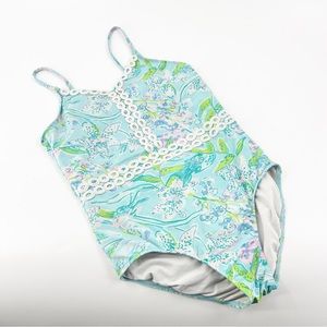 Lilly Pulitzer Girls UPF 50+ Mals Swimsuit size 14 Bali Blue Sway This Way